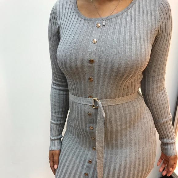 Shopicandies.com Dresses & Skirts - ‼️ Gold Button Waist Tie Sweater Dress